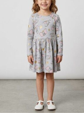 Disney Girls Grey Long Sleeve Dumbo Dress